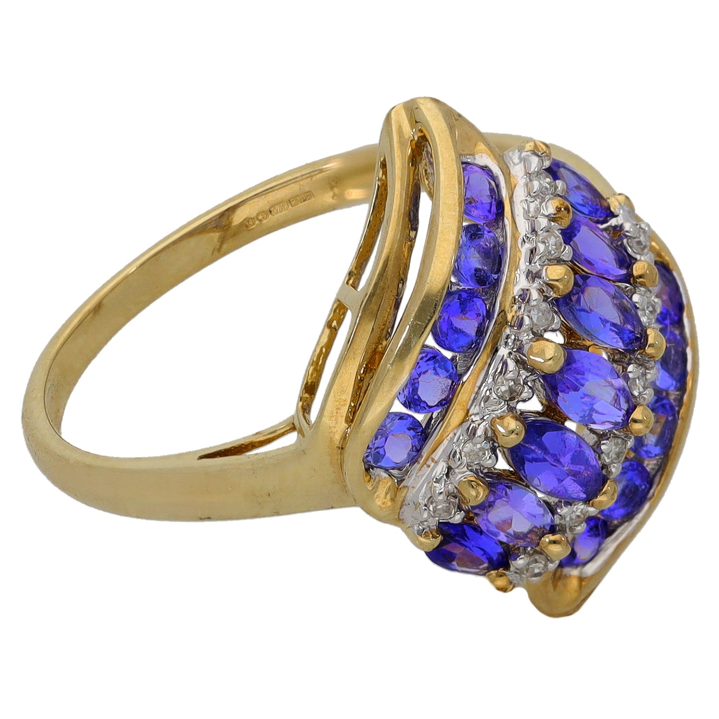 9ct Gold Tanzanite & 0.06ct Diamond Dress/Cocktail Ring Size P