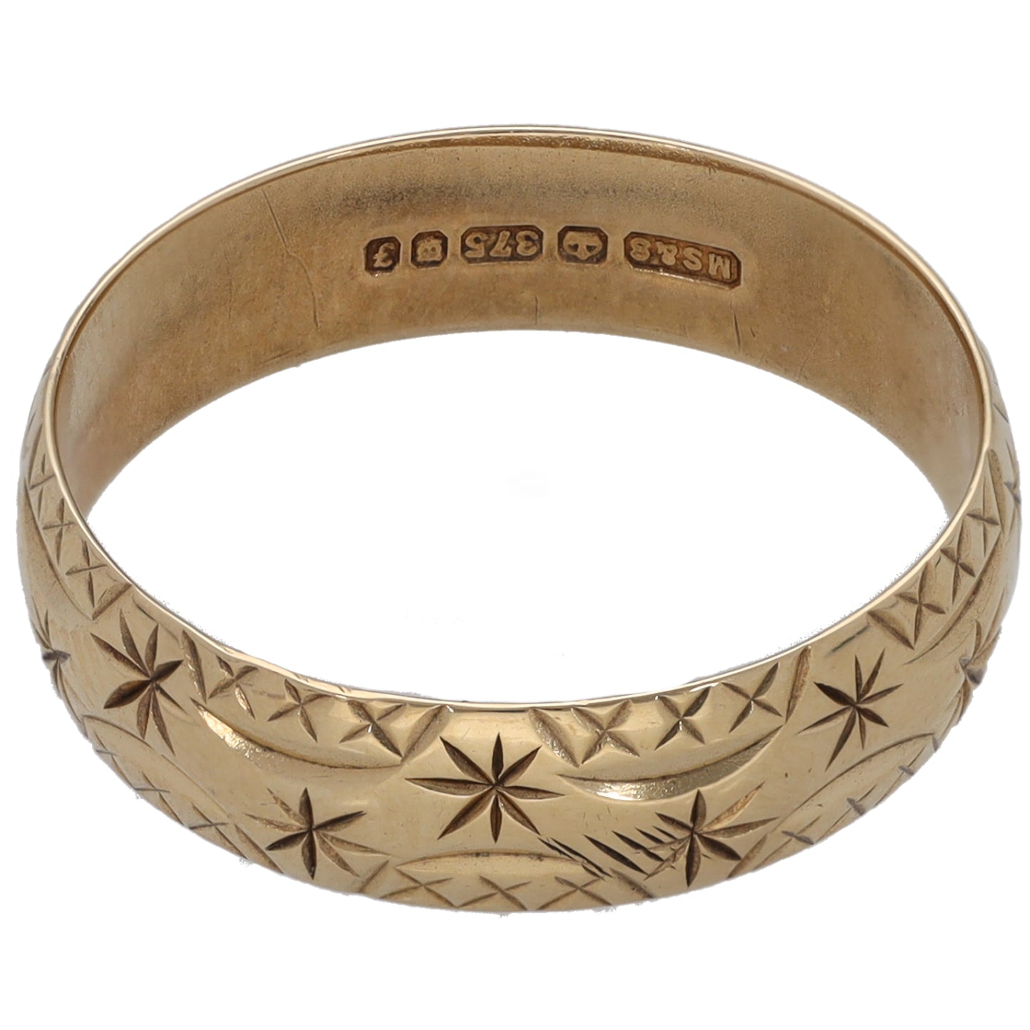 9ct Gold Patterned Wedding Ring Size N