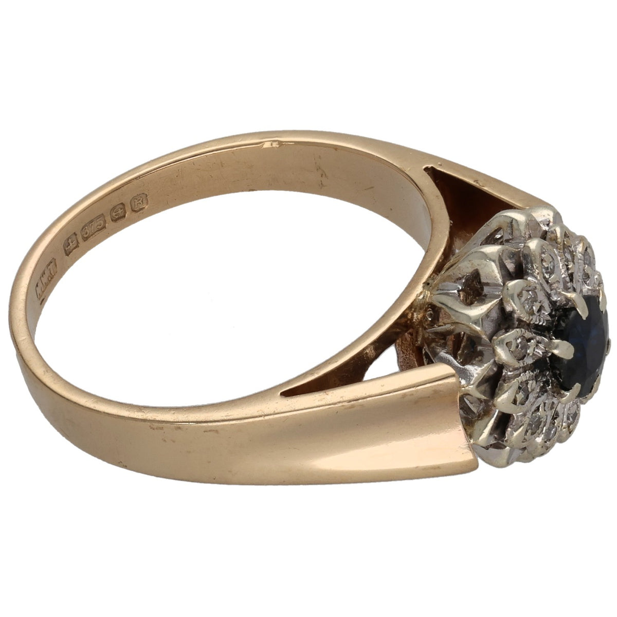 9ct Gold Sapphire & 0.06ct Diamond Dress/Cocktail Ring Size N