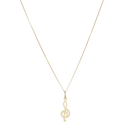 New 9ct Gold Trebel Clef Pendant With Chain 18"