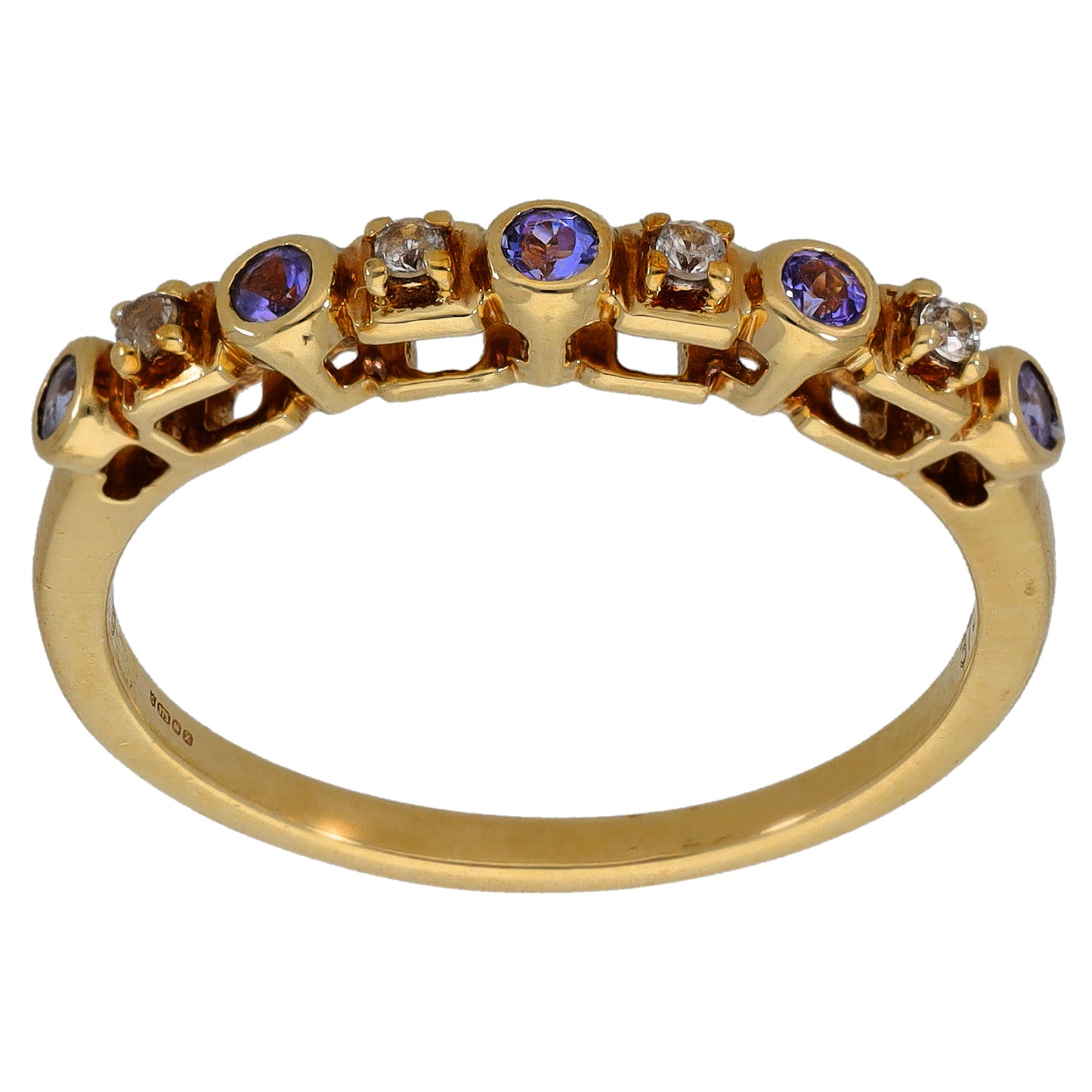9ct Gold Tanzanite & Imitation Gems Half Eternity Ring Size R