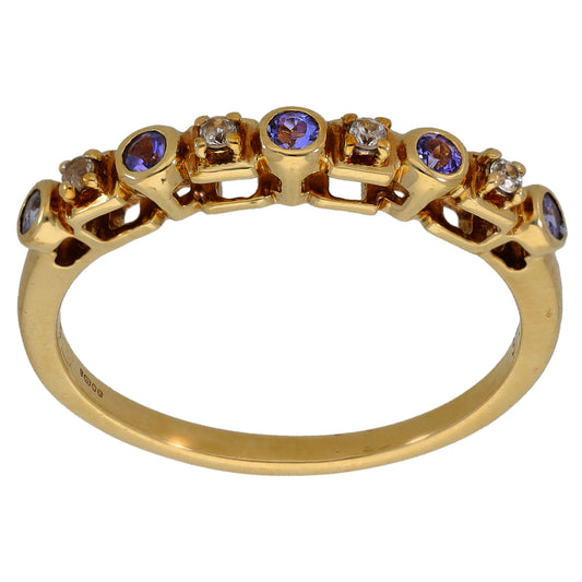 9ct Gold Tanzanite & Imitation Gems Half Eternity Ring Size R