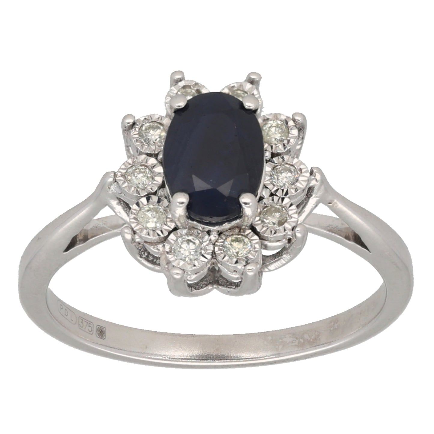 9ct White Gold Sapphire & 0.10ct Diamond Dress/Cocktail Ring Size L