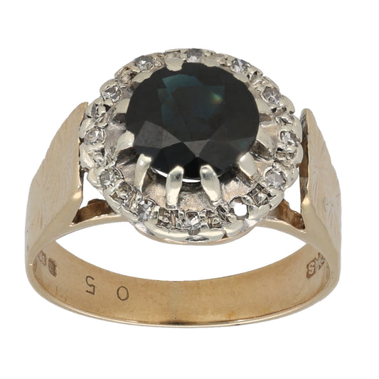 9ct Gold 0.05ct Diamond & Sapphire Cluster Ring Size M