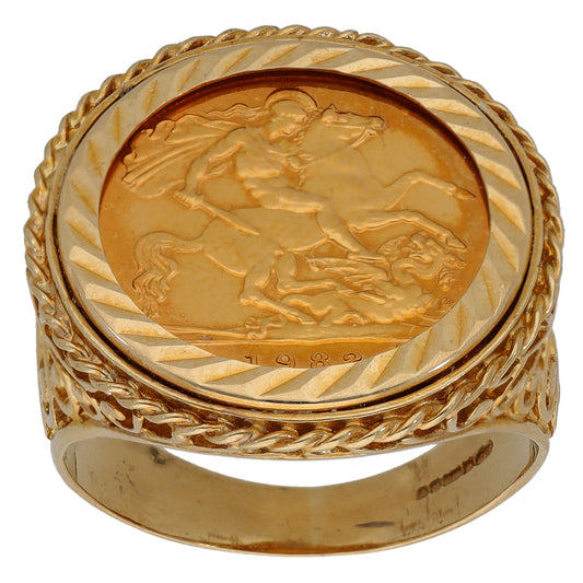 9ct Gold Half Sovereign Coin Ring Size Q