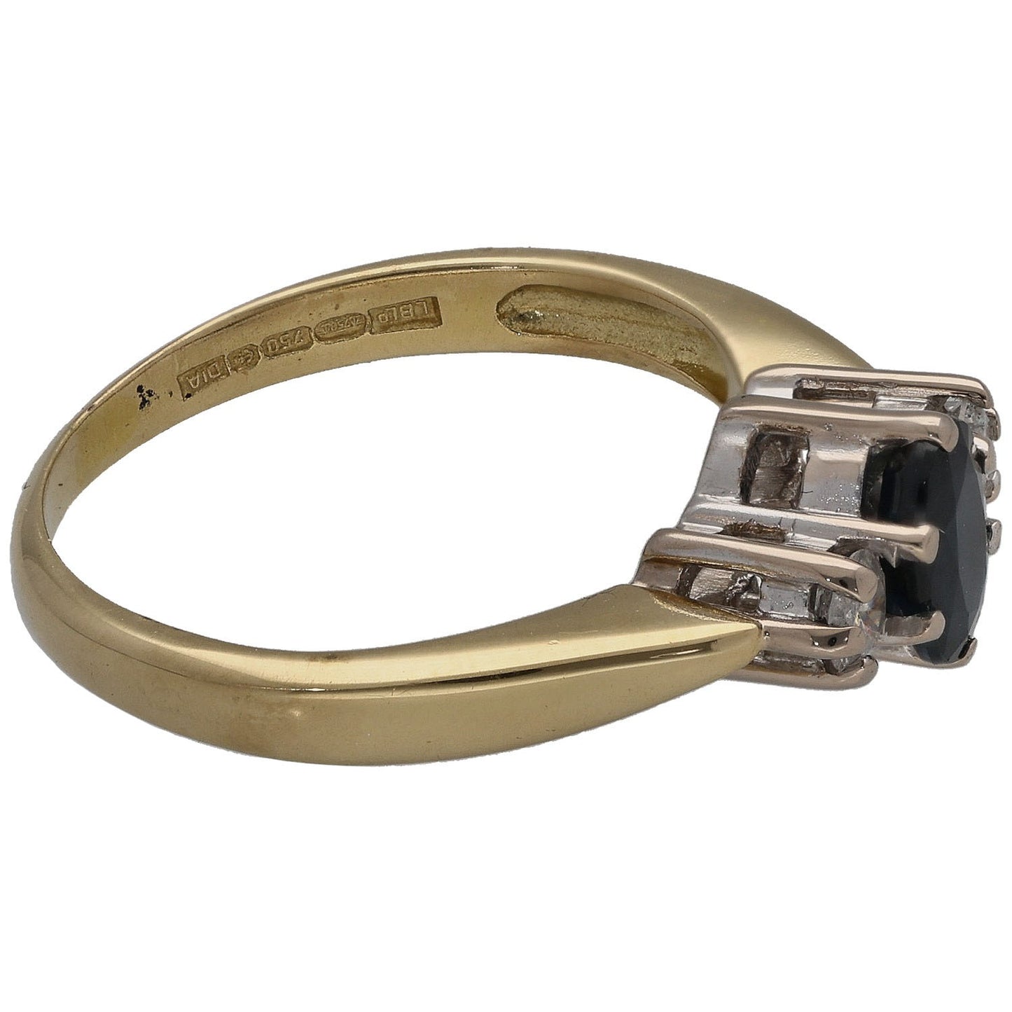 18ct Gold Sapphire & 0.10ct Diamond Trilogy Ring Size K