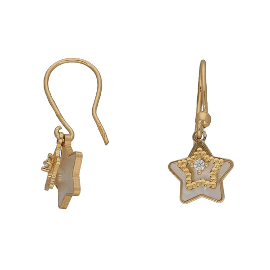 New 9ct Gold Cubic Zirconia & Mother of Pearl Star Drop Earrings
