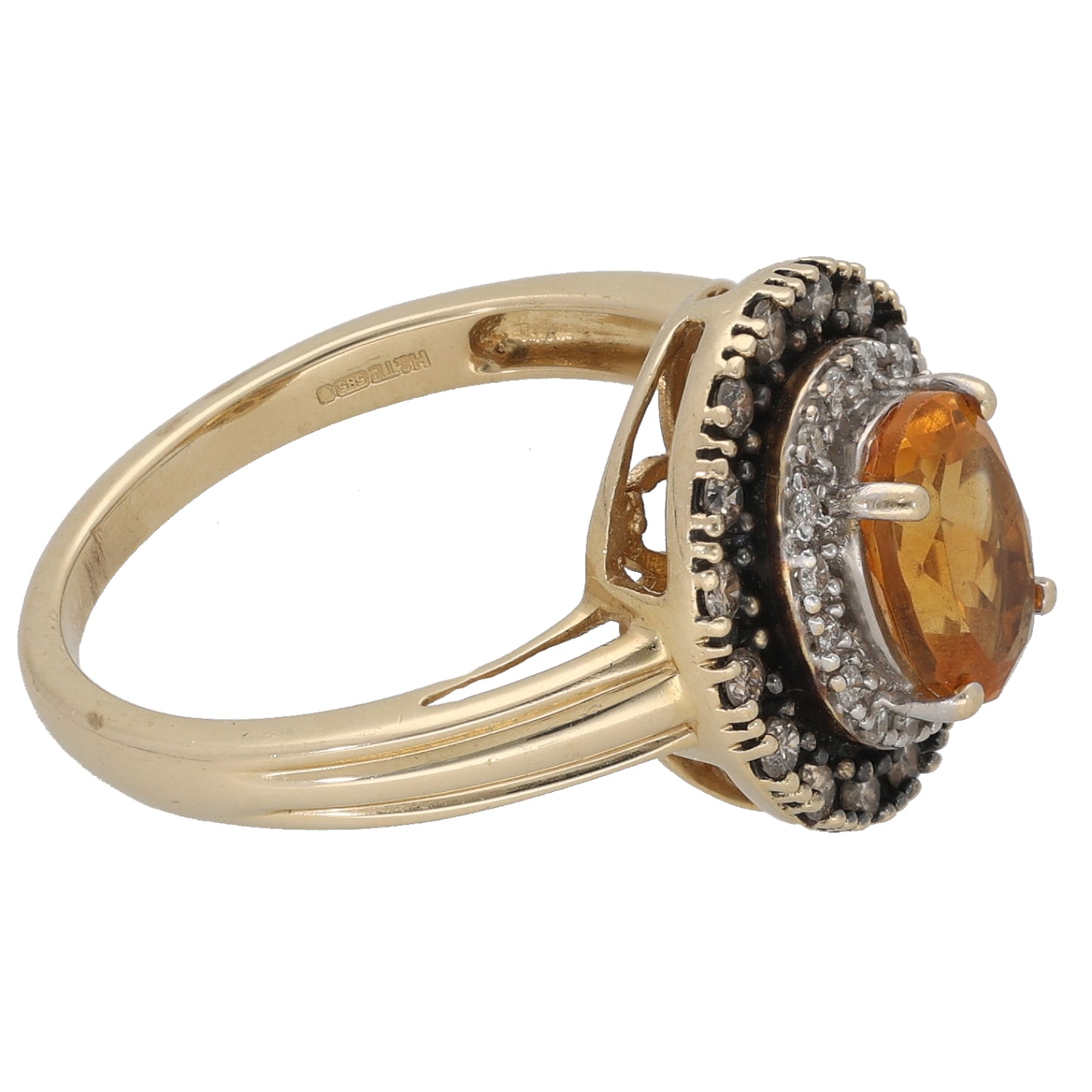 14ct Gold Citrine & 0.40ct Diamond Dress/Cocktail Ring Size N