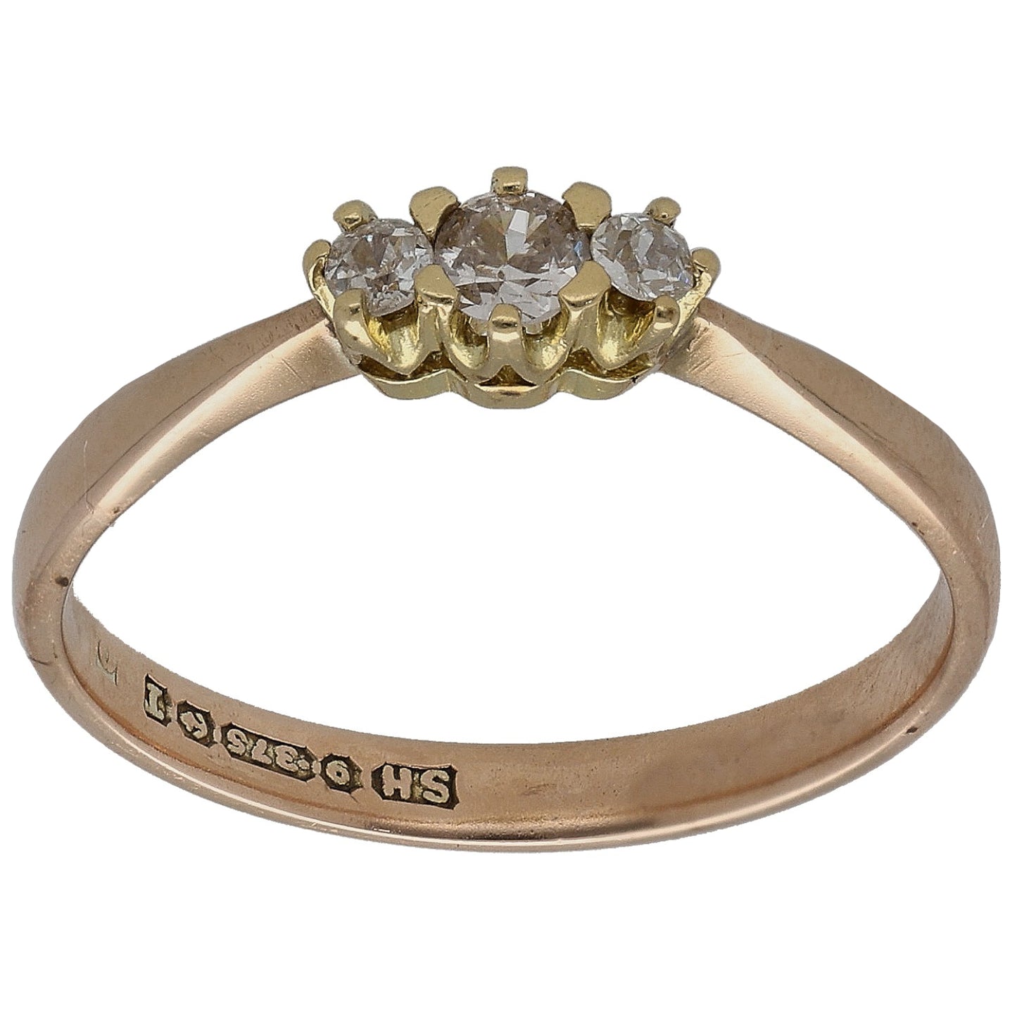 9ct Gold 0.16ct Diamond Trilogy Ring Size O