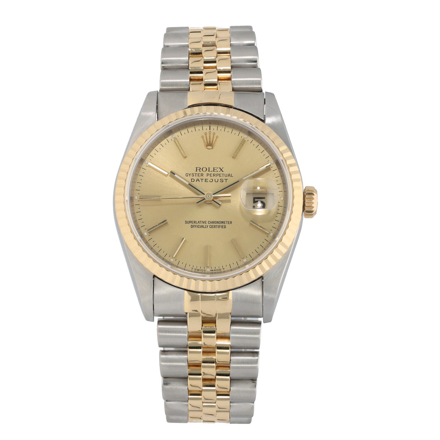 Rolex Datejust 16233, champagne dial, stainless steel and gold case, Jubilee bracelet