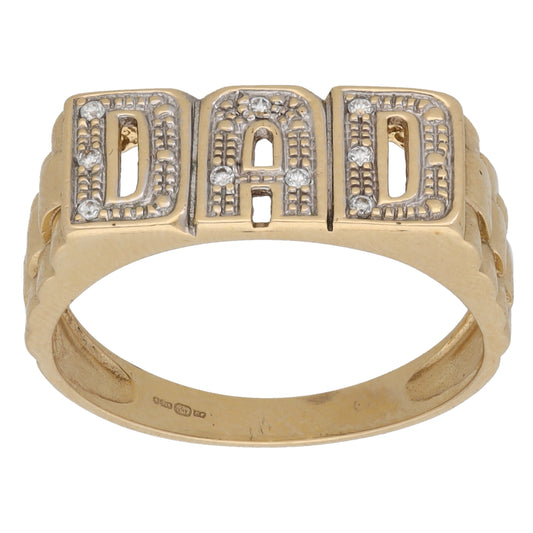 9ct Gold Cubic Zirconia Dad Ring Size S