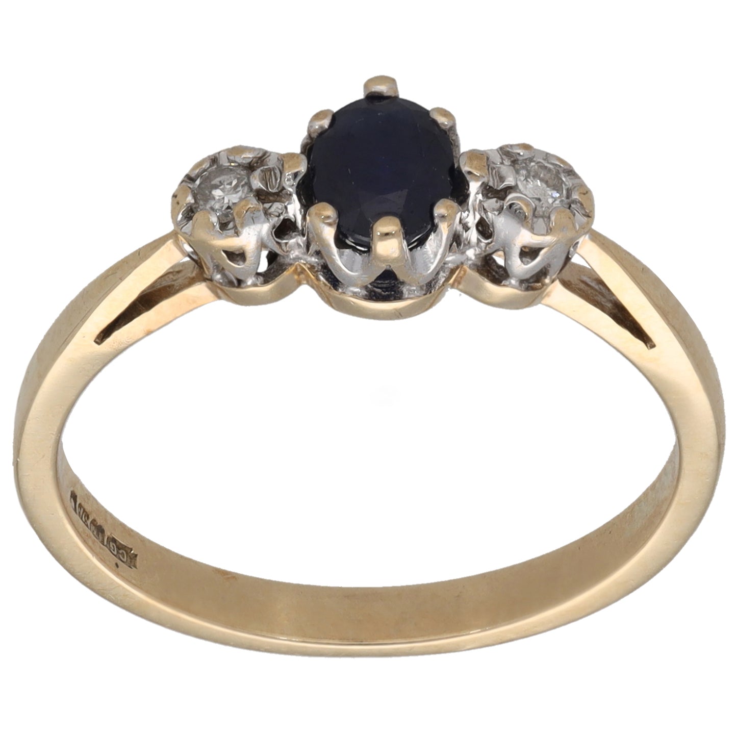 9ct Gold Sapphire & 0.04ct Diamond Trilogy Ring Size N