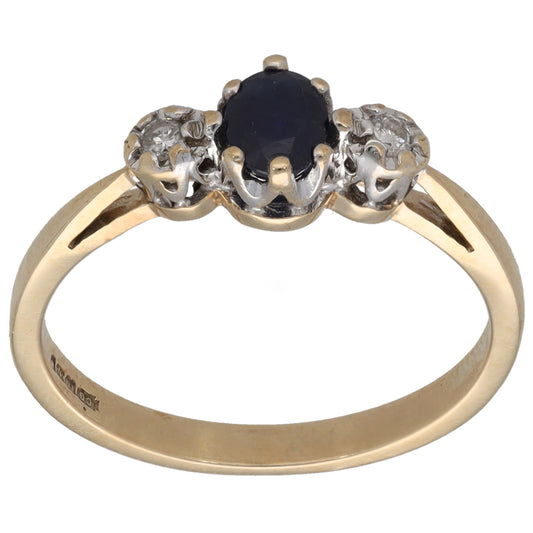 9ct Gold Sapphire & 0.04ct Diamond Trilogy Ring Size N