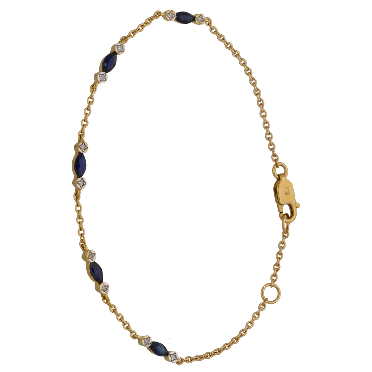 9ct Gold Sapphire & 0.05ct Diamond Fancy Stone Set Bracelet