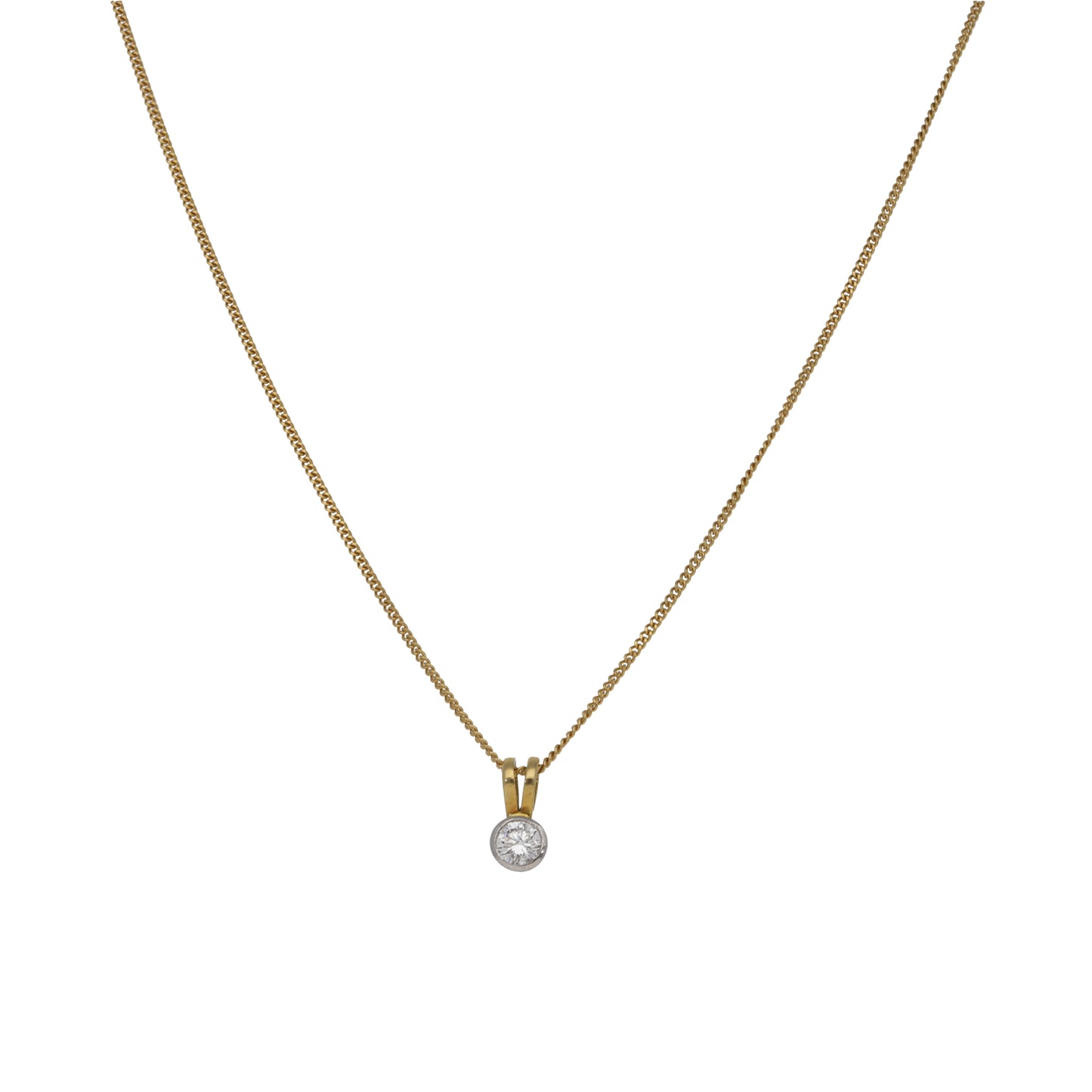 18ct Bi-Colour Gold 0.20ct Diamond Solitaire Pendant With Chain