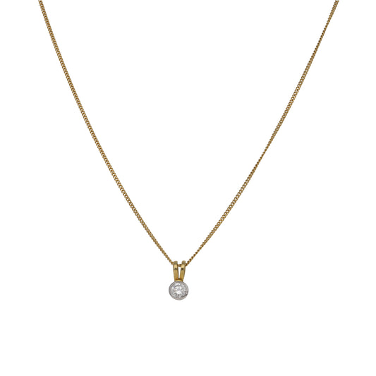 18ct Bi-Colour Gold 0.20ct Diamond Solitaire Pendant With Chain