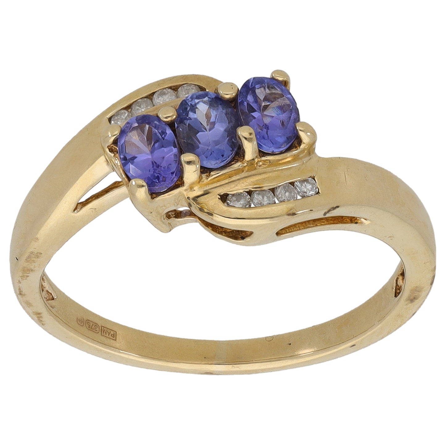 9ct Gold Tanzanite & 0.04ct Diamond Dress/Cocktail Ring Size M