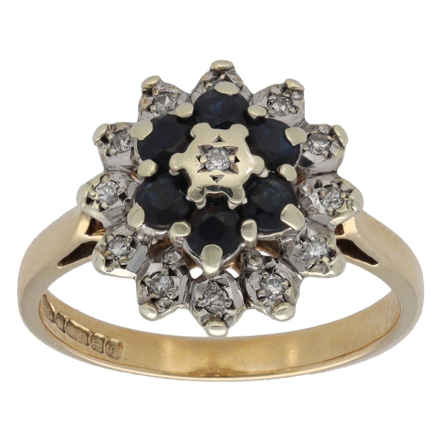 9ct Gold Sapphire & 0.13ct Diamond Dress/Cocktail Ring Size L