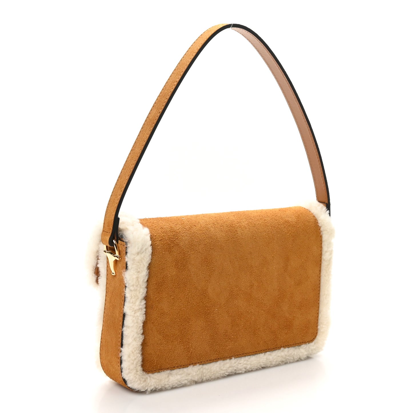 Gucci Suede Shearling Horsebit Mini 1955 Shoulder Suede Bag - Honey Beige