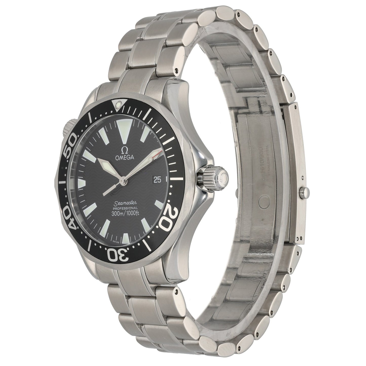 Omega Seamaster 2264.50.00 with black case and bezel in stainless steel bracelet and case, front angle