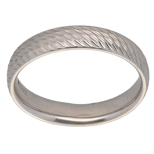9ct White Gold Patterned Wedding Ring Size S