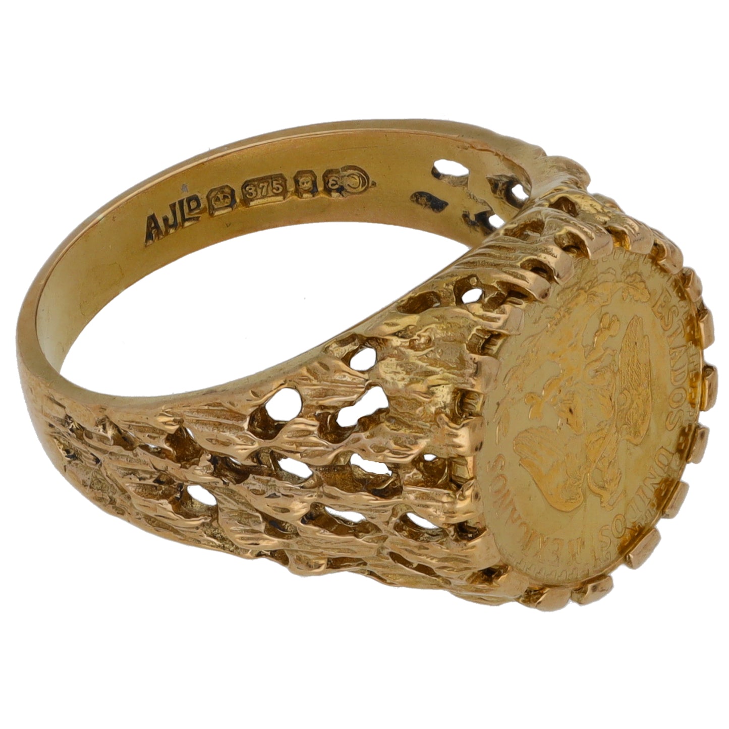 9ct Gold 2 Pesos Coin Ring Size Q