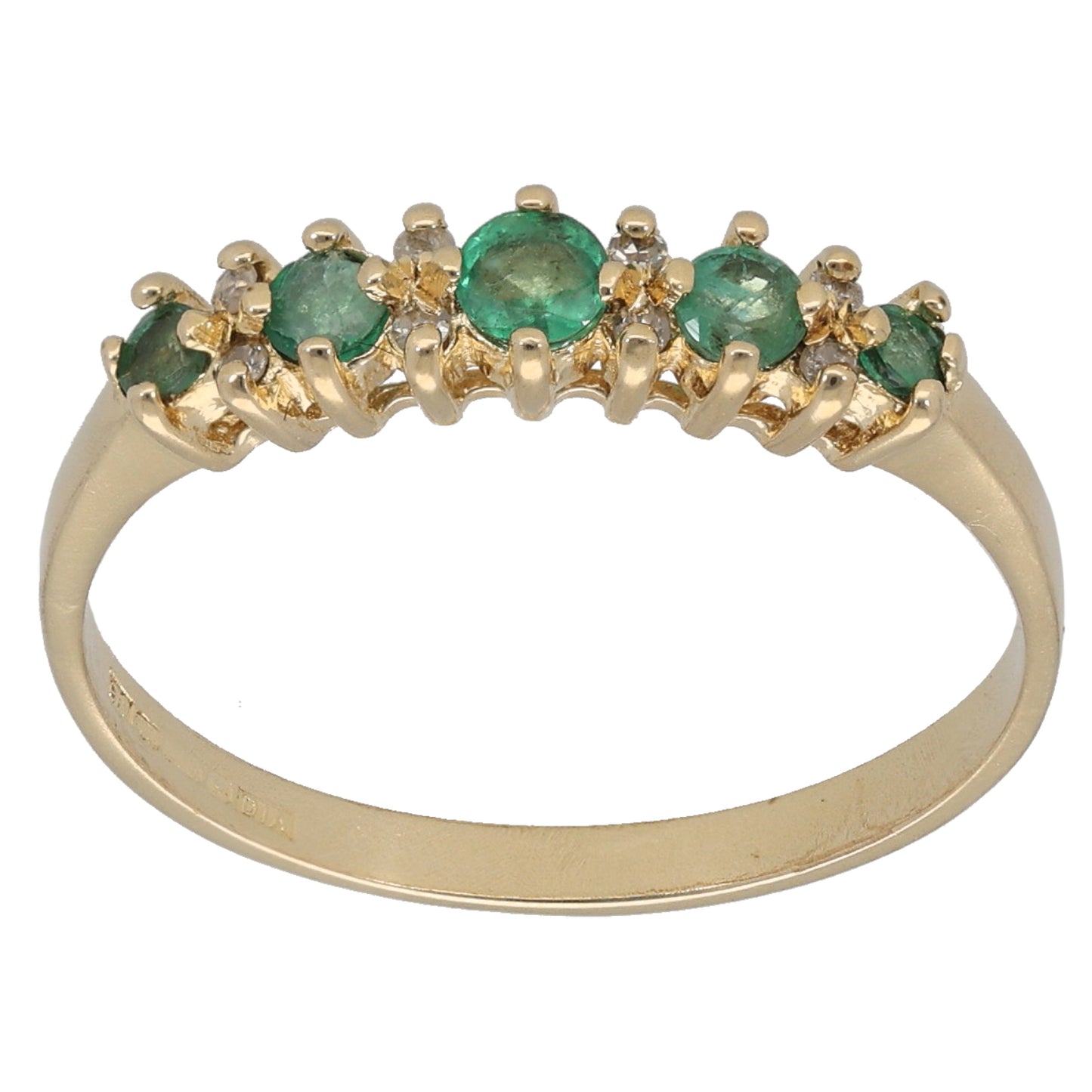 9ct Gold Emerald & 0.04ct Diamond Half Eternity Ring Size R