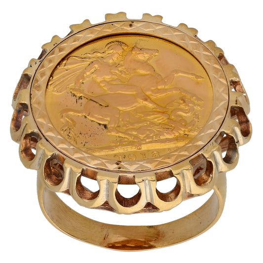 9ct Gold Full Sovereign Coin Ring Size V