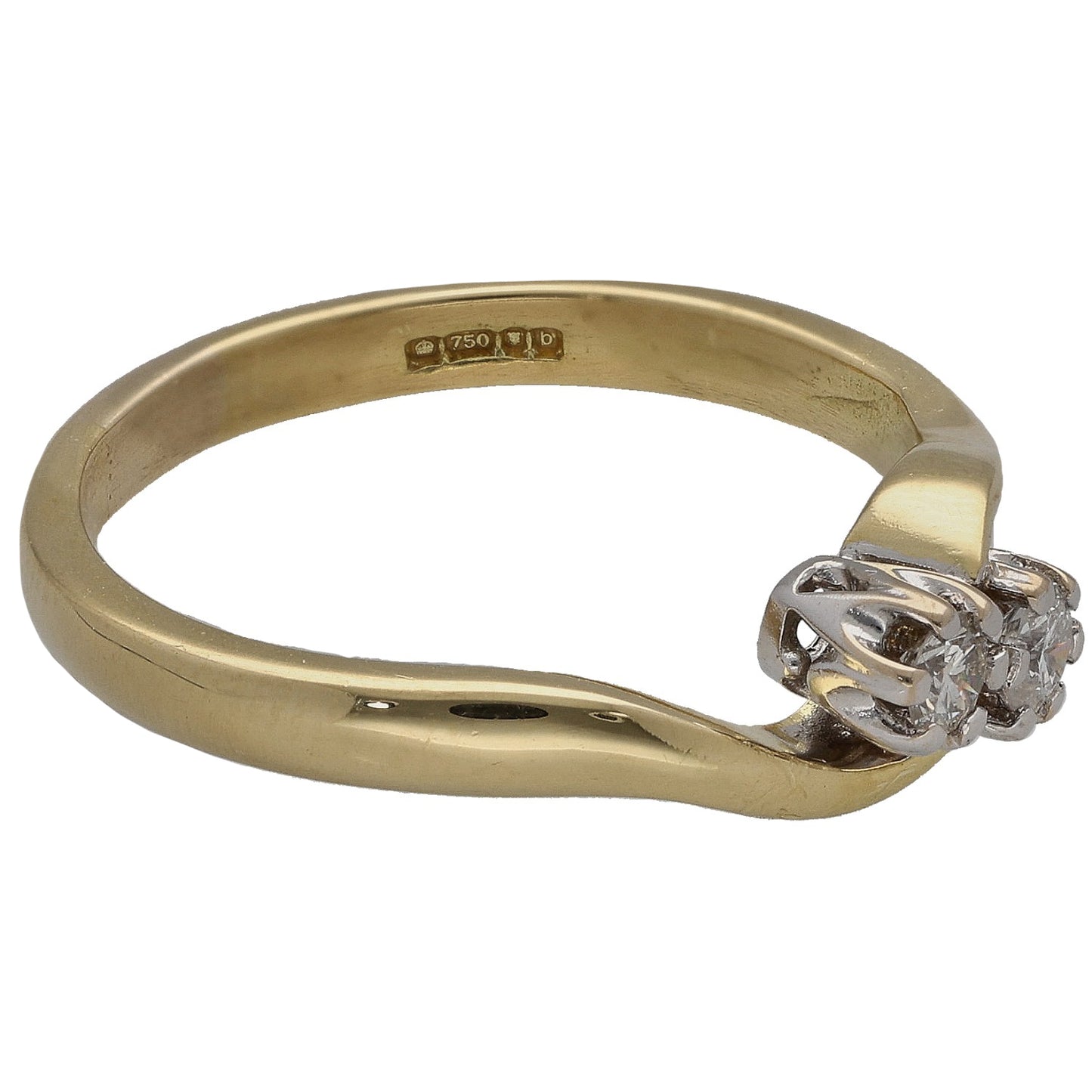 18ct Gold 0.20ct Diamond Two Stone Ring Size Q