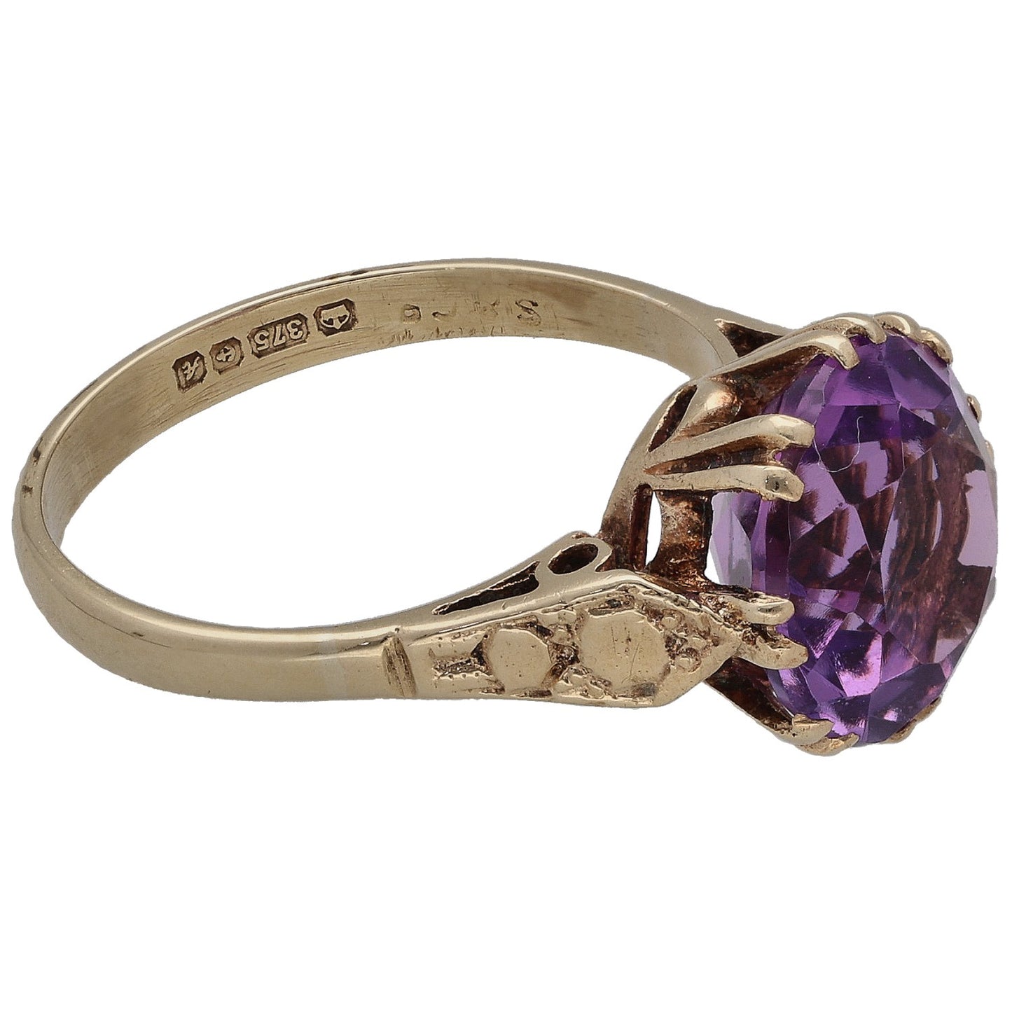 9ct Gold Amethyst Single Stone Ring Size M