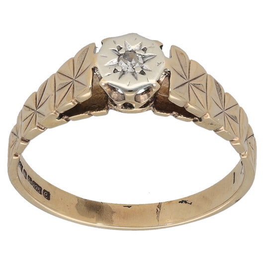 9ct Gold 0.02ct Diamond Solitaire Ring Size O