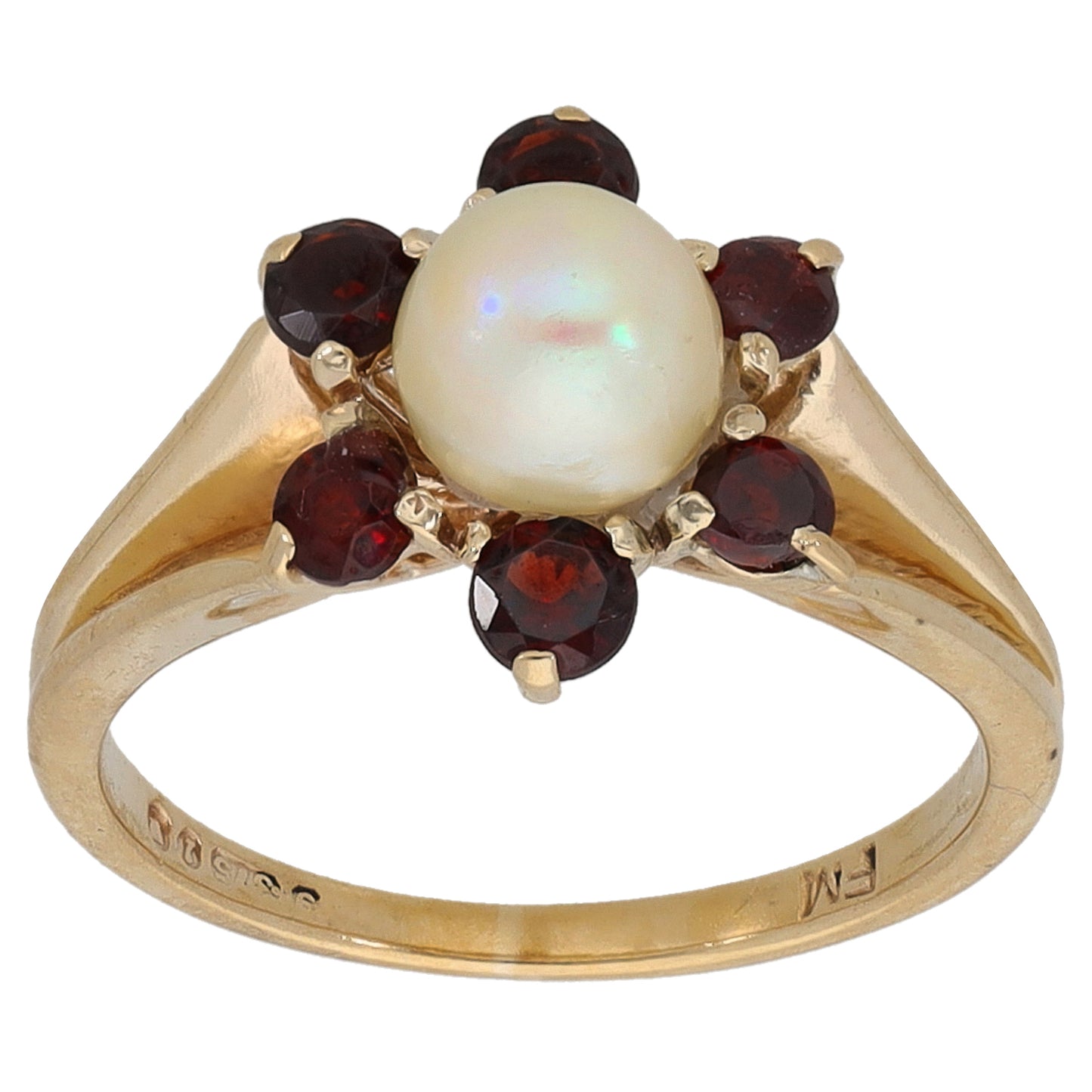 9ct Gold Cultured Pearl & Garnet Dress/Cocktail Ring Size M