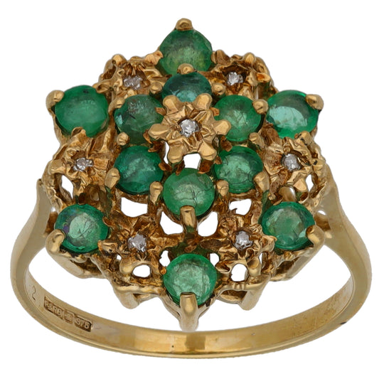 9ct Gold 0.035ct Diamond & Emerald Dress/Cocktail Ring Size N