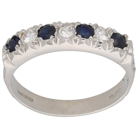9ct White Gold Sapphire & Cubic Zirconia Half Eternity Ring Size P