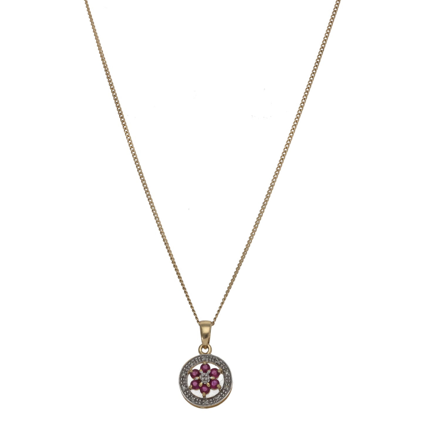 9ct Gold 0.05ct Diamond & Ruby Dress/Cocktail Pendant With Chain