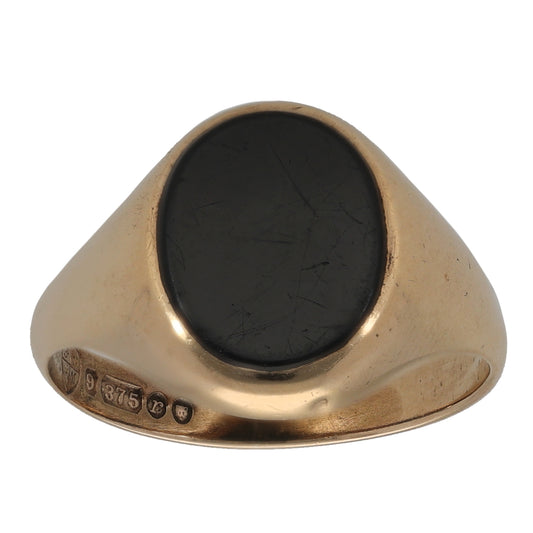 9ct Gold Onyx Single Stone Signet Ring Size Q