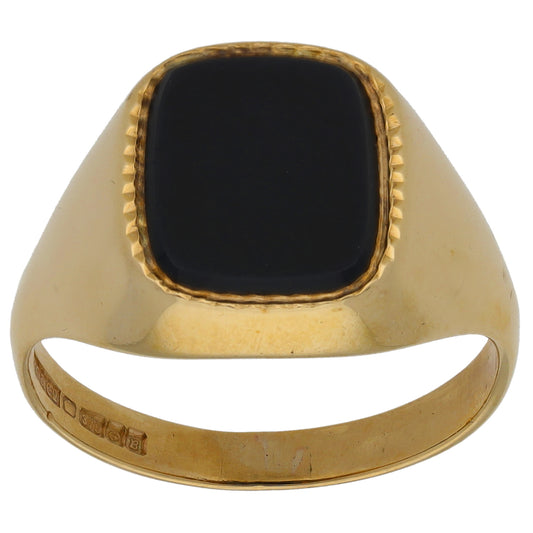 9ct Gold Onyx Plain Single Stone Signet Ring Size V