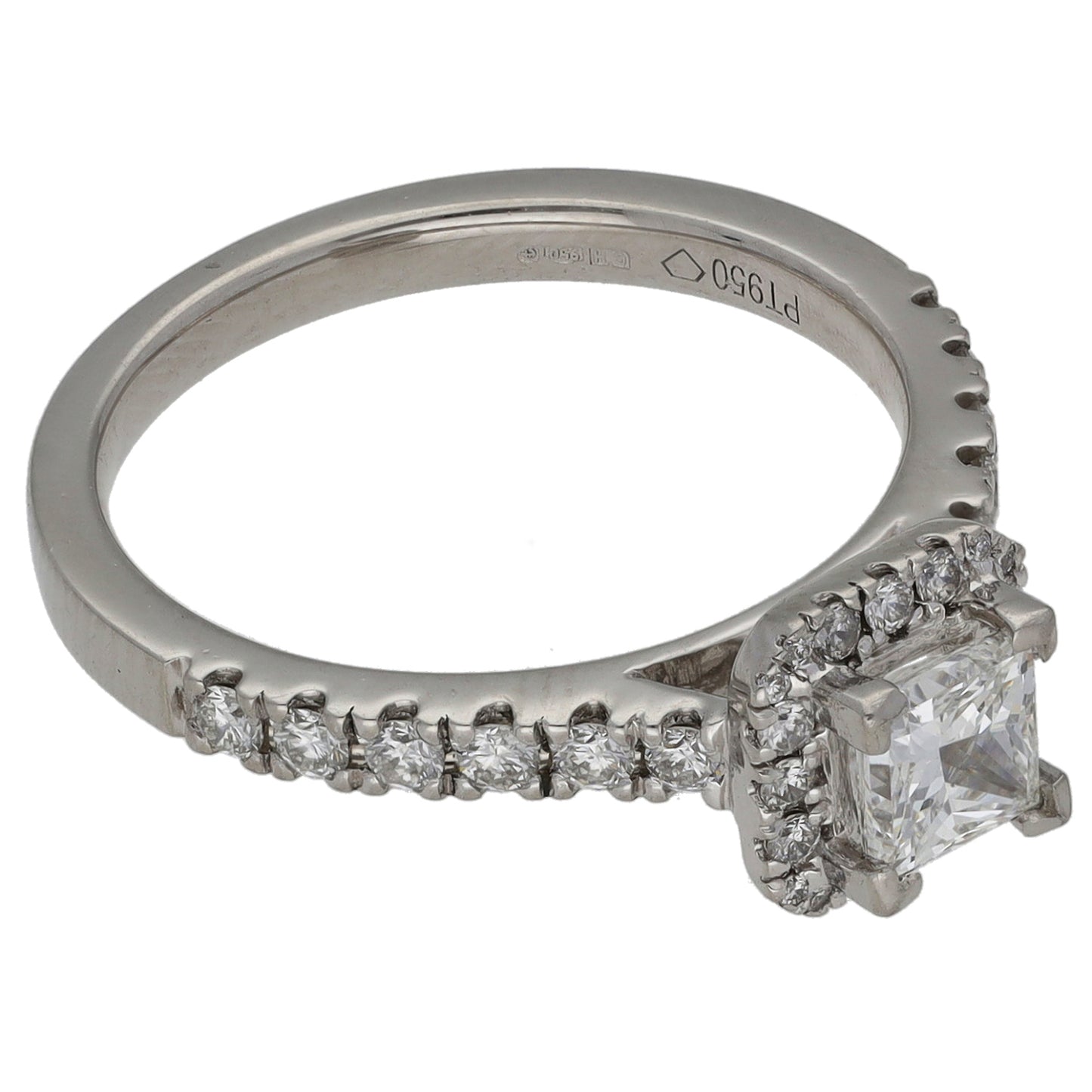 Platinum 0.94ct Diamond Halo Ring Size K