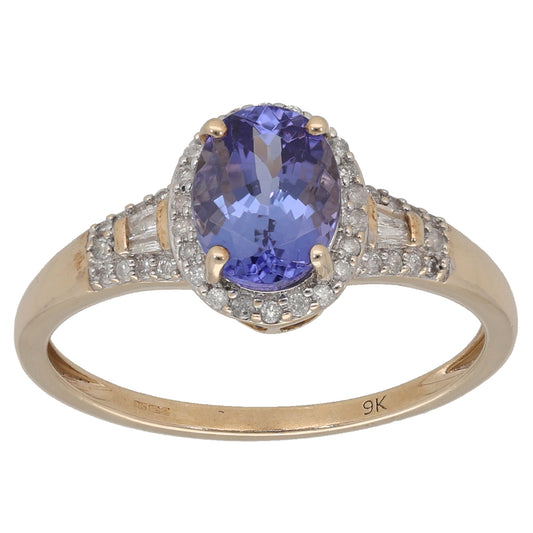 9ct Gold Tanzanite & 0.24ct Diamond Dress/Cocktail Ring Size Q