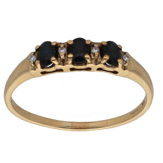 9ct Gold Sapphire & 0.02ct Diamond Dress/Cocktail Ring Size U