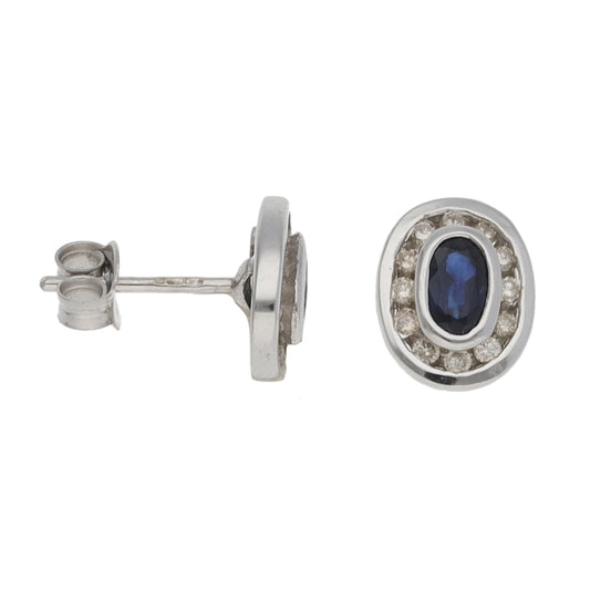 18ct White Gold 0.24ct Diamond & Sapphire Stud Earrings