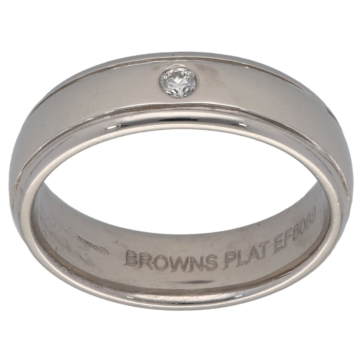 Platinum 0.04ct Diamond Plain Wedding Ring Size O