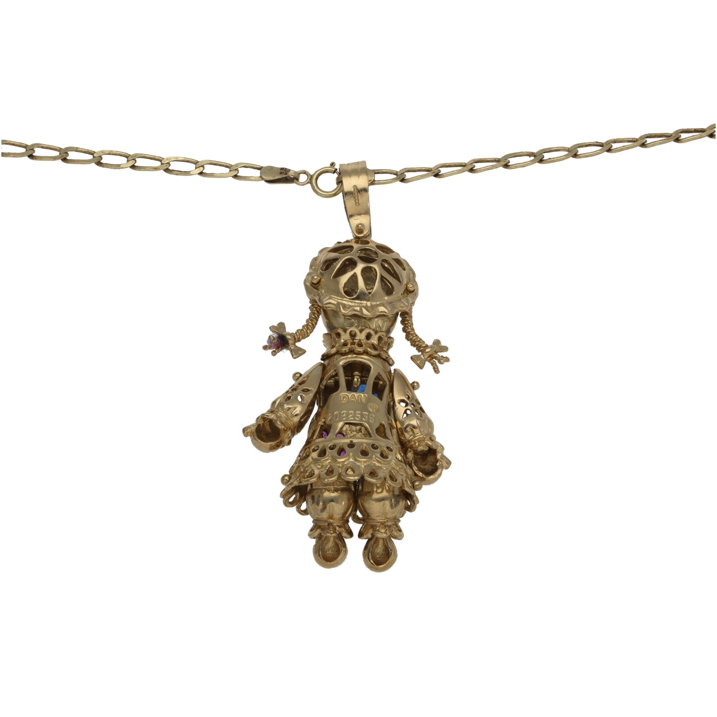 9ct Gold Imitation Gems Dolly Pendant With Chain