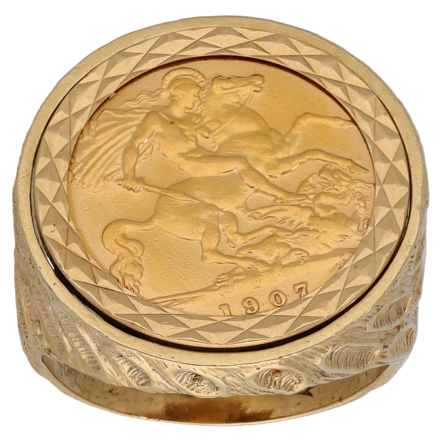 9ct Gold Half Sovereign Coin Ring Size Q