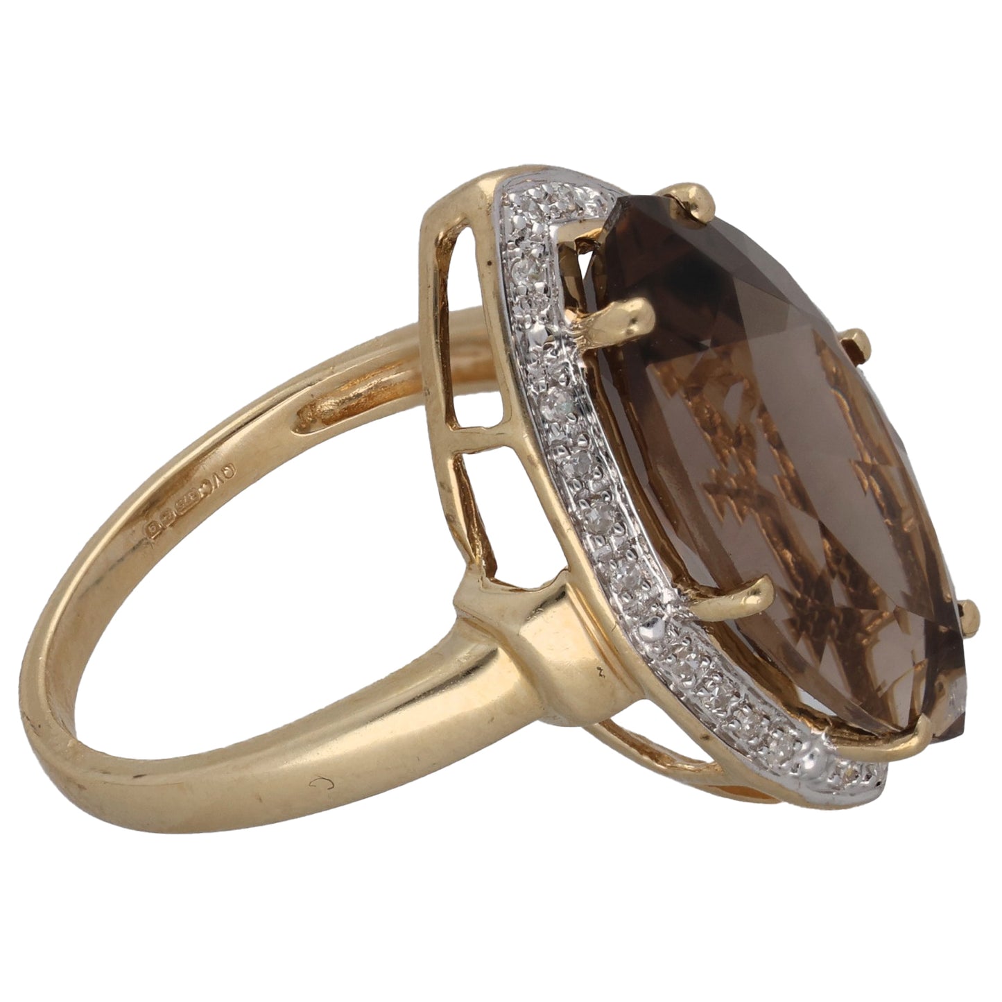 9ct Gold Smoky Quartz & 0.12ct Diamond Dress/Cocktail Ring Size P