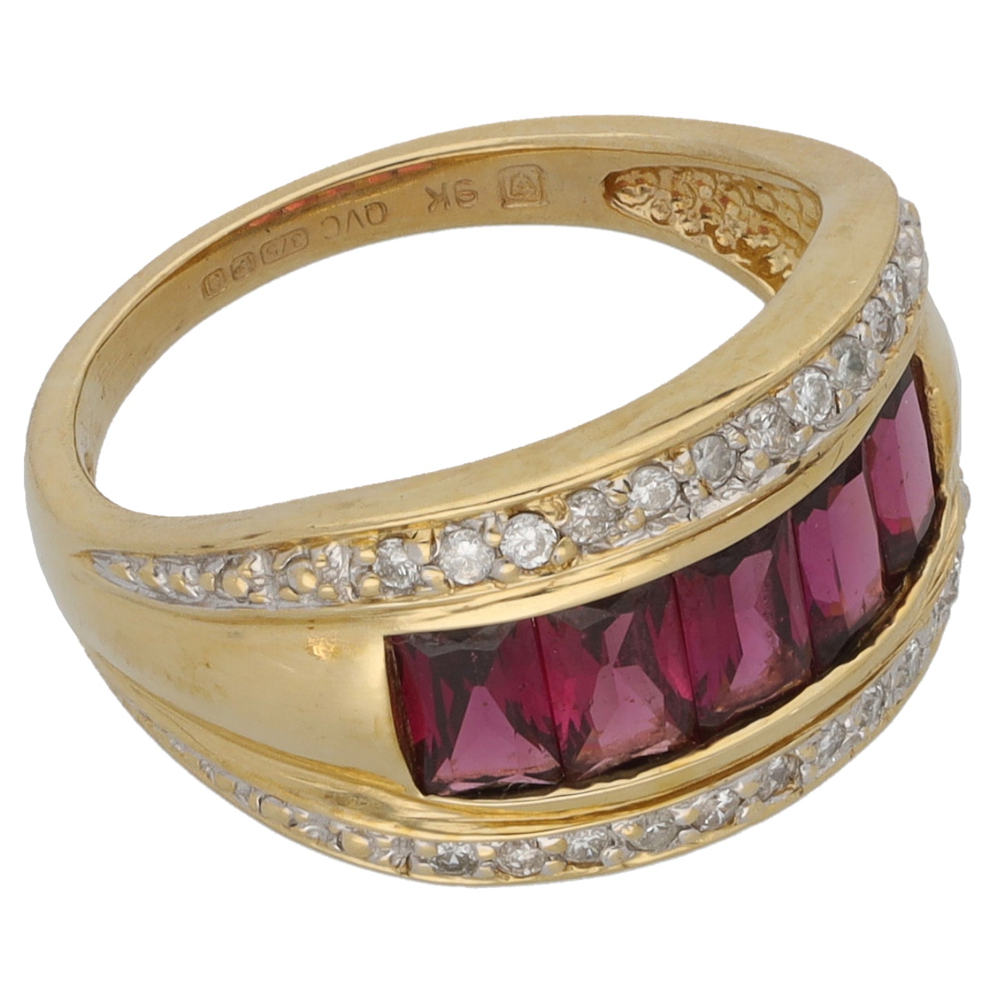 9ct Gold Garnet & 0.11ct Diamond Dress/Cocktail Ring Size K