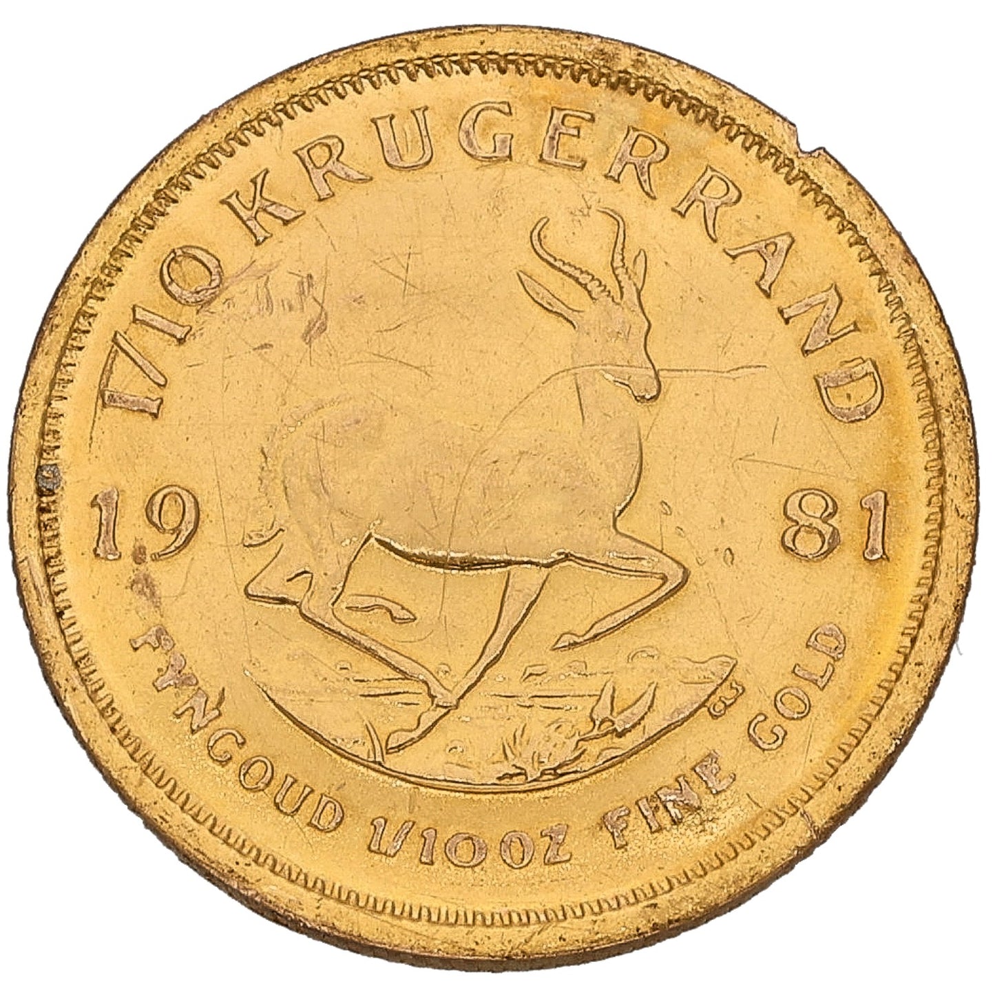 22ct Gold 1/10 OZ Krugerrand Coin 1981