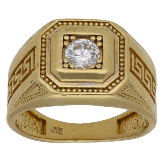 14ct Gold Cubic Zirconia Single Stone Signet Ring Size P