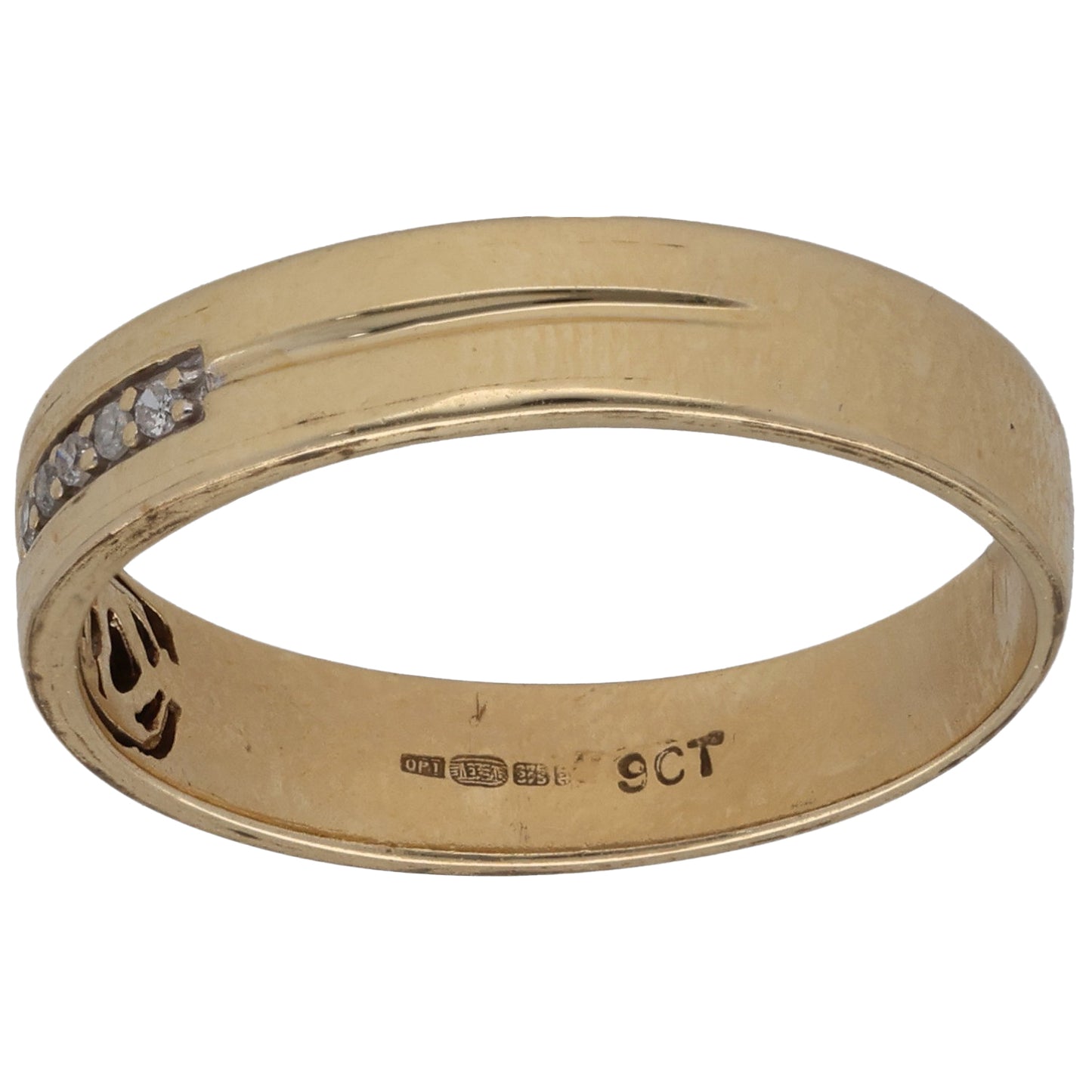 9ct Gold 0.025ct Diamond Plain Wedding Ring Size N