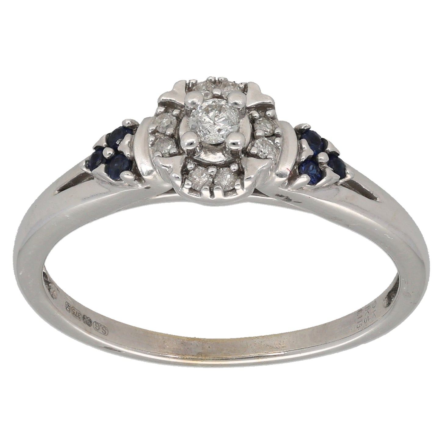 9ct Gold Sapphire & 0.115ct Diamond Dress/Cocktail Ring Size Q